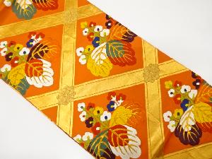 アンティーク　斜め格子に桐模様織り出し袋帯(着用可)